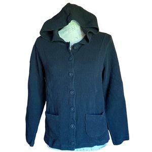 Ms Lee Womens M Waffle Long Sleeve Front Pocket Hoodie Sweater Button Shirt